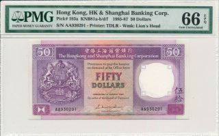 Hong Kong Bank Hong Kong $50 1985 Prefix Aa Pmg 66epq