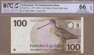 Netherlands: 100 Gulden Banknote,  (unc Pcgs66),  P - 97a,  28.  07.  1977,