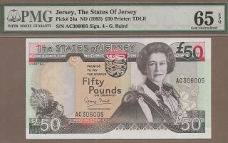 Jersey: 50 Pounds Banknote,  (unc Pmg65),  P - 24a,  1993,