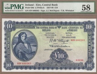 Ireland - Republic: 10 Pounds Banknote,  (au Pmg58),  P - 59d,  06.  12.  1960,