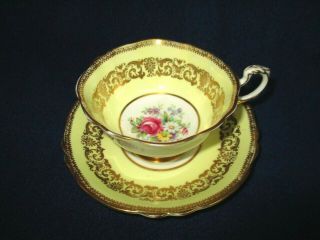 Lovely Paragon Tea Cup & Saucer Yellow Floral Gold Trim England