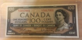 1954 Canada $100 One Hundred Dollar Note - Beattie/raminsky Near Uncirculated