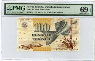 Faeroe Islands 100 Kronur 2011 P 30 Gem Unc Pmg 69 High