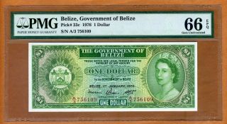 Belize,  1 Dollar,  1976,  Qeii,  P - 33c,  Pmg - 66 Epq,  Gem Unc