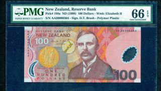 Nd (1999) Zealand,  Reserve Bank 100 Dollars Pck 189a Pmg 66 Epq Lqqk