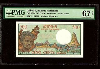 Djibouti | 500 Francs | Nd (1979) | P - 36a | Pmg Gem Unc 67 Epq