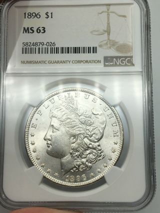 1896 - P Ngc Ms63 Morgan Silver Dollar Blast White Flawless