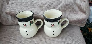 2 Mill Creek Stoneware Ohio Snowman Holiday Coffee Hot Chocolate Mugs Cups