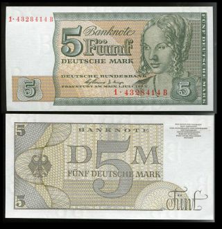 Germany 5 Mark 1963 P 29a Rare Unc Banknote Nr