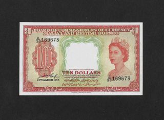 Ef,  10 Dollars 1953 Malaya & British Borneo England Brunei Singapore Malaysia
