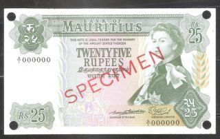 Mauritius 1967 25 Rupee Banknote Queen Elizabeth Ii " Specimen " Pick 32