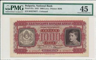 National Bank Bulgaria 1000 Leva 1943 Pmg 45