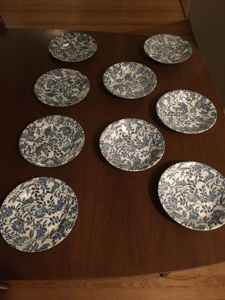 Set Peony Blue Churchill Made In England 8 " 5 Plates & 4 Bowls