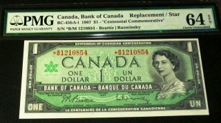 1967 Replacement / Star Bc - 45ba - I Bank Of Canada $1 Pmg Graded 64