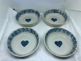 Folk Craft Blue Heart Set Of 4 Cereal Bowls Tienshan Sponge Stoneware Soup