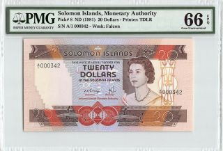 Solomon Islands Nd (1981) P - 8 Pmg Gem Unc 66 Epq 20 Dollars Low S/n