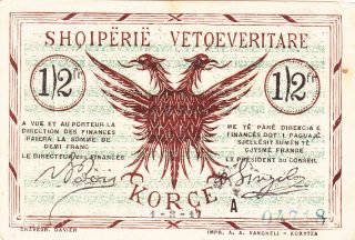 1/2 Franc Ef Banknote From French Protectorate Of Albania/korce 1917 Pick - S145