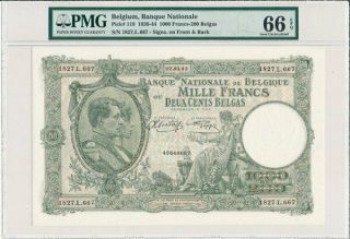 Banque Nationale Belgium 1000 Francs 1943 Large Note.  Pmg 66epq