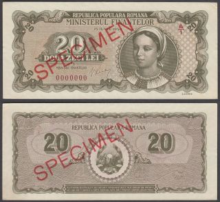 Romania 20 Lei 1950 (au) Crisp Specimen Banknote P - 84s