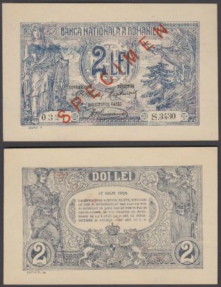Romania 2 Lei 1920 Unc Crisp Specimen Banknote P - 27s