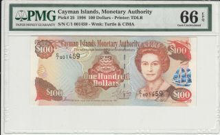 Cayman Islands 100 Dollars 1998 P - 25 Pmg Gem Unc 66 Epq