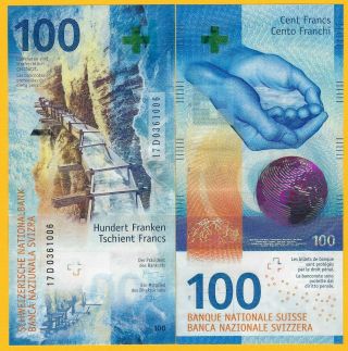 Switzerland 100 Franken P - 2017 (2019) Sign.  Studer & Zurbrügg Unc Banknote