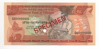 Ethiopia 5 Birr 1991 Pick 37 C Specimen Unc