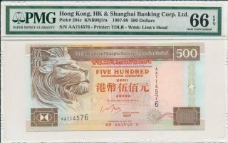 Hong Kong Bank Hong Kong $500 1997 Prefix Aa Pmg 66epq