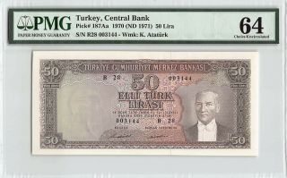 Turkey 1970 (nd 1971) P - 187aa Pmg Choice Unc 64 50 Lira