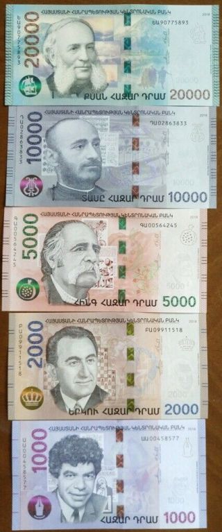 Armenia Set 2018 Banknote 1000 2000 5000 10000 20000 Dram Unc