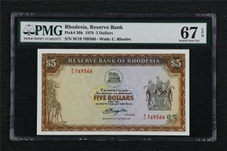 1978 Rhodesia Reserve Bank 5 Dollars Pick 36b Pmg 67 Epq Siperb Gem Unc