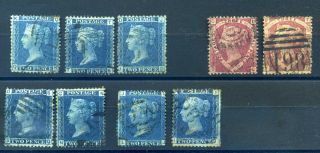 Gb 1858 - 76 2d Blue Plates Complete 14 & 15 Perf Faults Others Inc 12 Fine