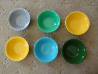 Vintage Homer Laughlin 6 Cereal Bowls Gray,  Light Green Dark Green Blue & Yellow