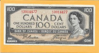 1954 Canadian 100 Dollar Bill A/j3914477 (rip)