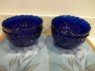 4 Duralex From France Cobalt Blue Swirl Dessert Bowls 4 3/4 "