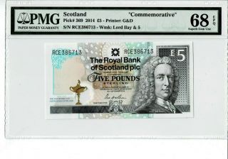 Scotland P 369 2014 5 Pounds Commemorative Pmg 68 Epq Gem Unc