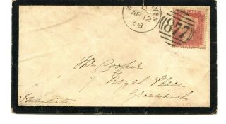 Gb 1858 1d.  Red “star” On Mourning Cover Whitehaven “877” Duplex To Greenwich
