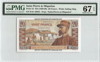 Saint Pierre & Miquelon Nd (1950 - 60) P - 24 Pmg Gem Unc 67 Epq 20 Francs