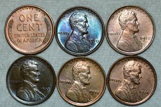 Uncirculated 1909 - P Vdb,  2x 1910 - P,  1917 - P,  1918 - P,  And 1919 - P Lincoln Cents