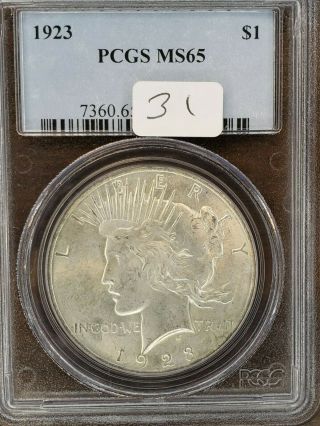 1923 - P Peace Dollar Pcgs Graded Certified Ms65 Coin
