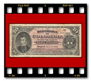 Republica De Colombia P - 312 10 Pesos 1904 Scarce Banknote General Antonio Nariño