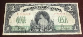 Dominion Of Canada 1917 $1 One Dollar Large Bank Note Princess Patricia,  No Seal