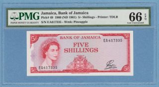 Jamaica,  Bank Of Jamaica - Pk 49 - 5 Shillings - 1960 (1961) 66 Epq