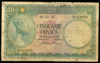 Belgian Congo Ruanda Urundi 50 Francs 1955 P - 27b F (m - 095)