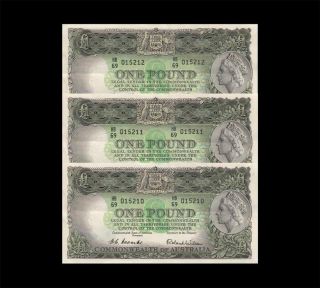 1953 Australia Qeii 1 Pound " Coombs " Set Of 3 In Series ( (ef, ))