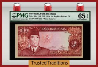 Tt Pk 86a 1960 (nd 1964) Indonesia Bank Indonesia 100 Rupiah Pmg 65 Epq Gem Unc