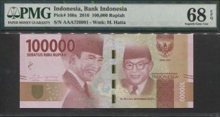 Tt Pk 160a 2016 Indonesia 100000 Rupiah " Dr.  Soekarno & Dr.  Hatta " Pmg 68 Epq