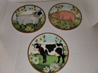 3 Susan Winget Cracker Barrel Farm Animals Salad Plate (s) Cow Pig Sheep