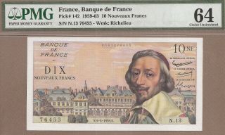 France: 10 Nouveaux Francs Banknote,  (unc Pmg64),  P - 142,  05.  03.  1959,