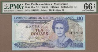 East Caribbean States: 10 Dollars Banknote,  (unc Pmg66),  P - 23m,  1985,